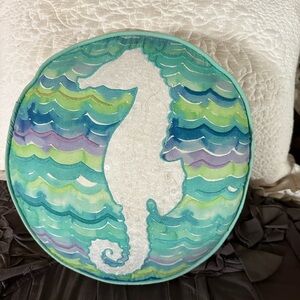 PB Teen accent pillow. Seahorse pillow with sequin detailing.